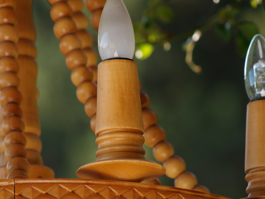 Bauernlampe Holz Luster Wagenrad Hängelampe