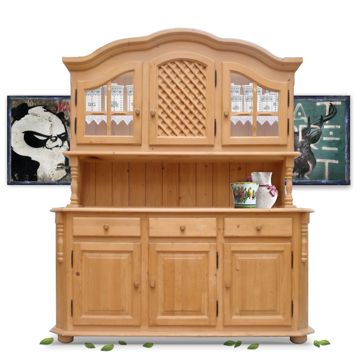 Küchenschrank Anrichte Landhausstil Massivholz Kredenz Schrank Küchenschrank Naturholz Landhausstil Gittertür Vitrine