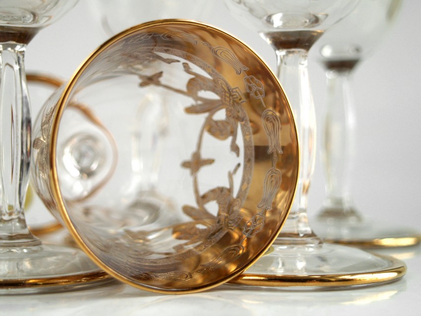 Weißweingläser Goldrand Kristall Empire Ranken