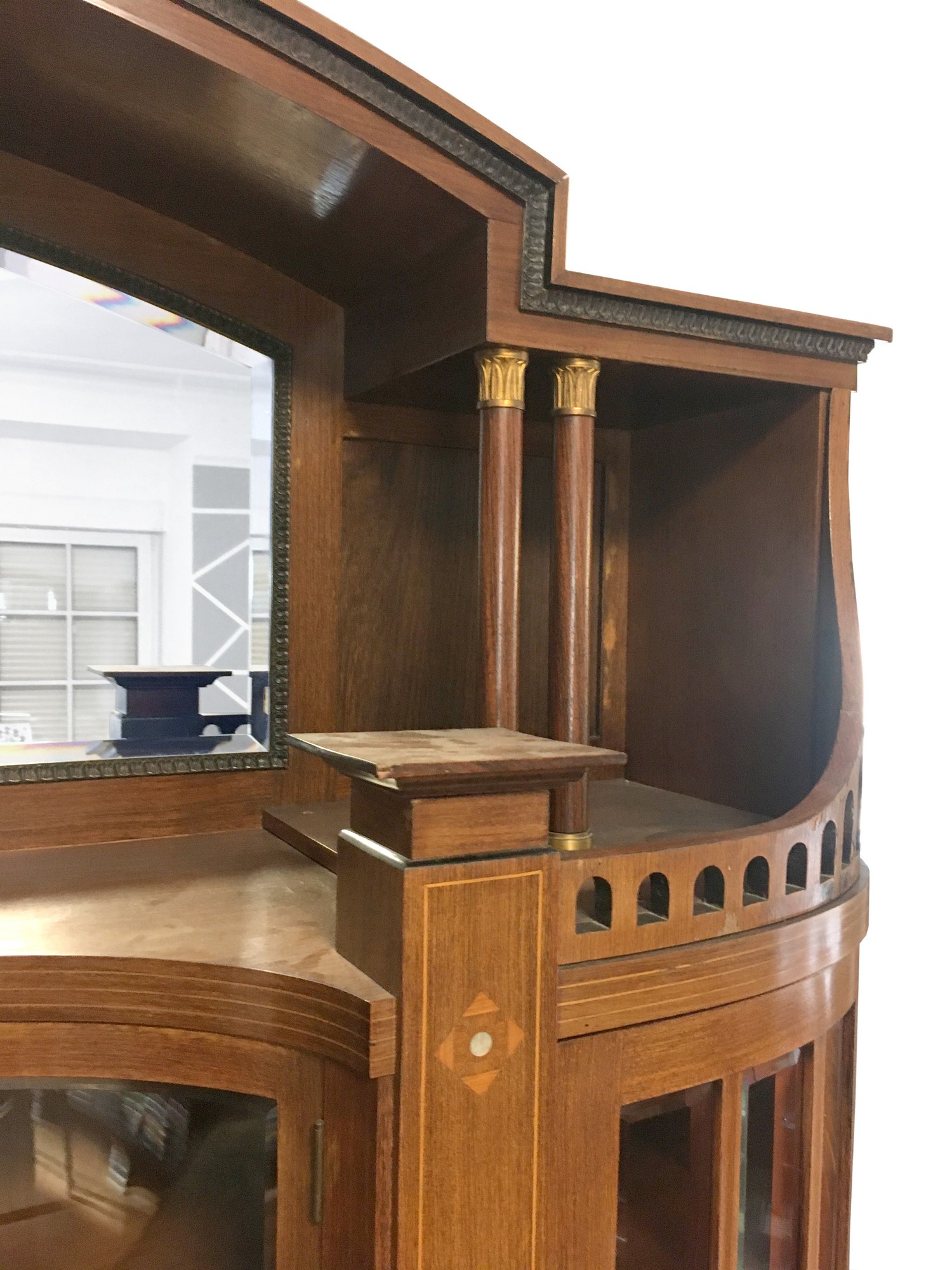 Pfeilervitrine Jugendstil antik Schrank Marmorplatte Antiquität