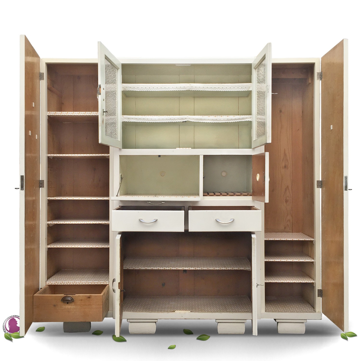 Kredenz Küchenschrank Vintage Retro dreiteilig creme MidCentury Vorratsschrank