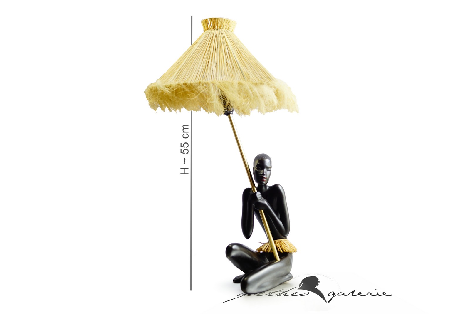 Gmundner Keramik Fink Tischlampe Afrikanerin Bastschirm Vintage Gmundner Keramik Fink Tischlampe Afrikanerin Bastschirm Vintage