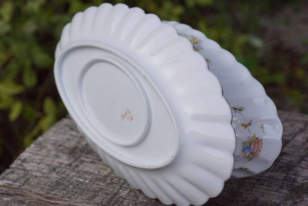 antikes Porzellan Komplettset blümchen gold eckig antikes Geschirr Shabby chic Vintage Jugendstil Teller Terrinne Sauciere