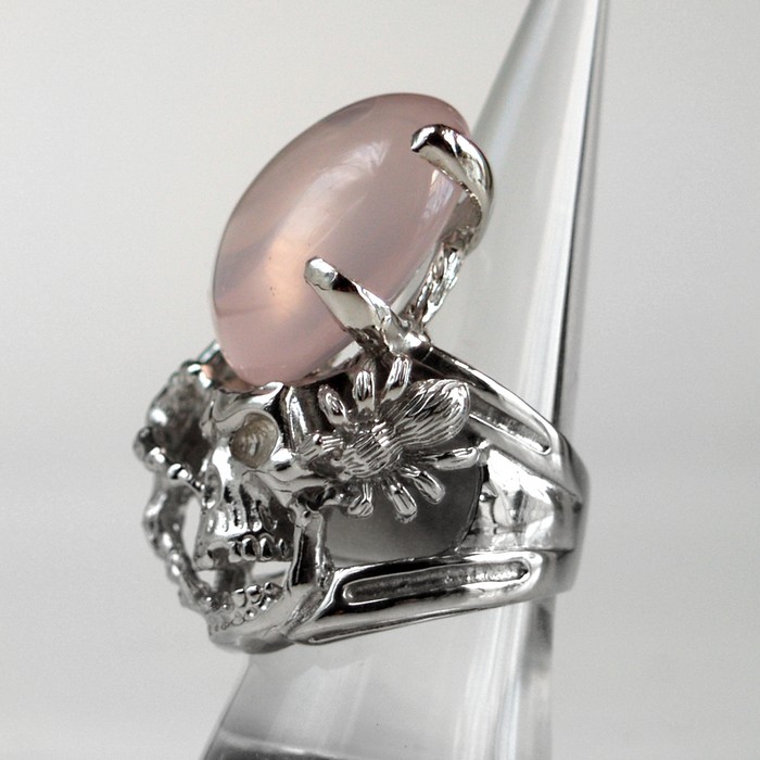 Totenkopf 925 Silber Ring Rosenquarz Edelstein HANDARBEIT Spinne
