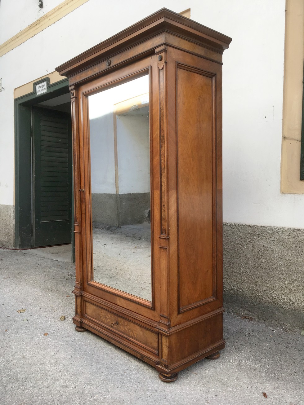 Kleiderschrank antik Spiegel Garderobe Intarsien Gründerzeit