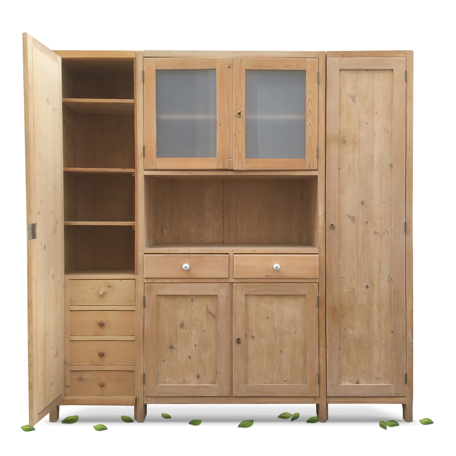 Küchenschrank antike Vollholz Kredenz 3-teilig Weichholz Schrank vintage Küchenschrank Kredenz antik Vorratsschrank 3-teilig Weichholz Schrank