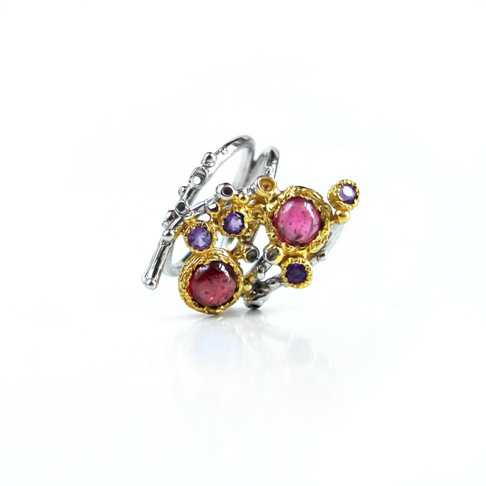 Ring 925 Silber Rhodolit Edelsteine Zauberwald Schmuckdesign handgefertigt Ring 925 Silber Edelsteine Handarbeit