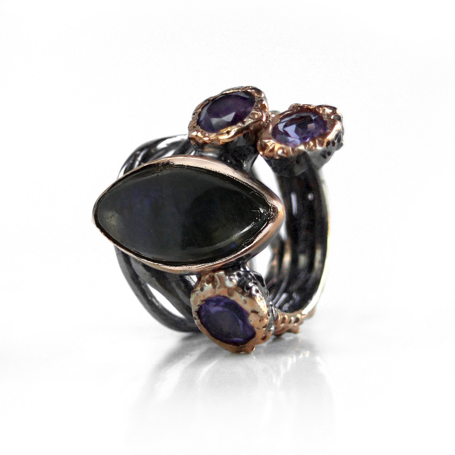 Ring 925 Silber Edelsteine Labradorit Amethyst Schmuckdesign handgefertigt Ring 925 Silber Edelsteine Labradorit Amtethyst Schmuckdesign handgefertigt