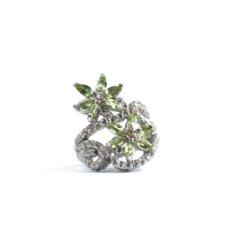Ring 925 Silber Schmuck natürlicher Peridot und Zirkonia, handgefertigt!