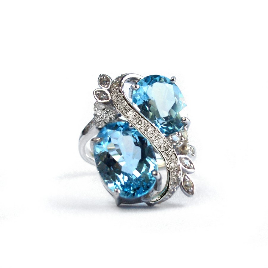 Edelstein Ring 925 Silber Weiß- u Blautopas Edelsteine handgefertigt