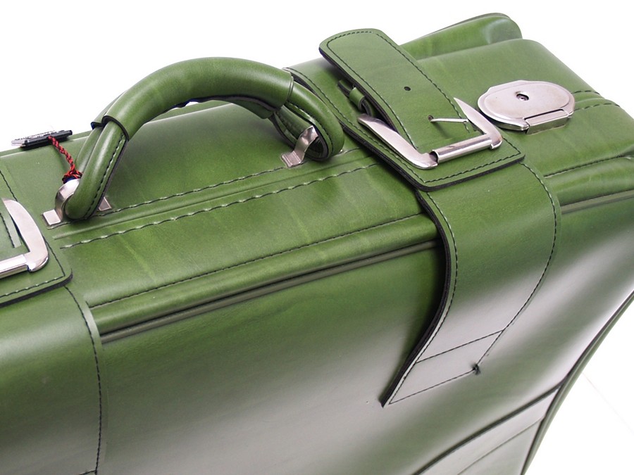 Oldtimer Reisekoffer antik Lederkoffer Vintage grün creme 50er 60er 70er jahre