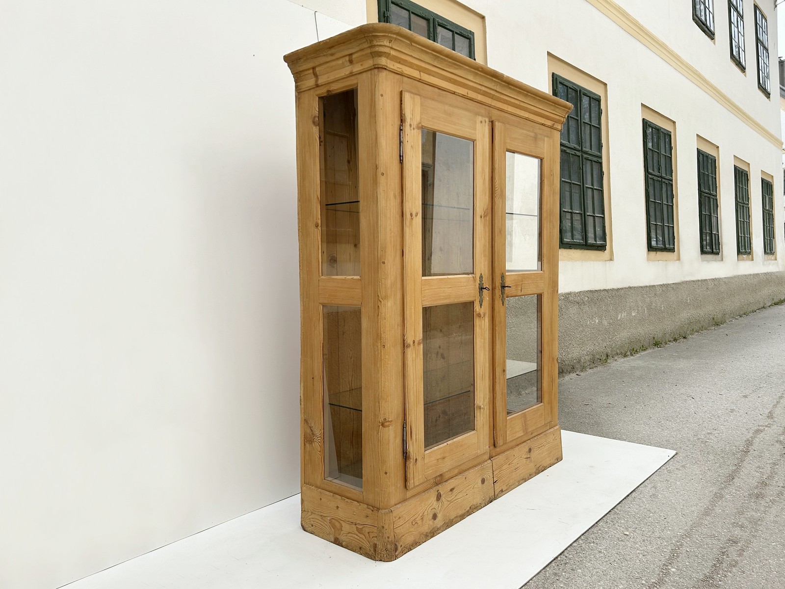 Bauernschrank Antiker Naturholz Geschirrschrank Landhaus Küchenschrank Massivholz Vitrine