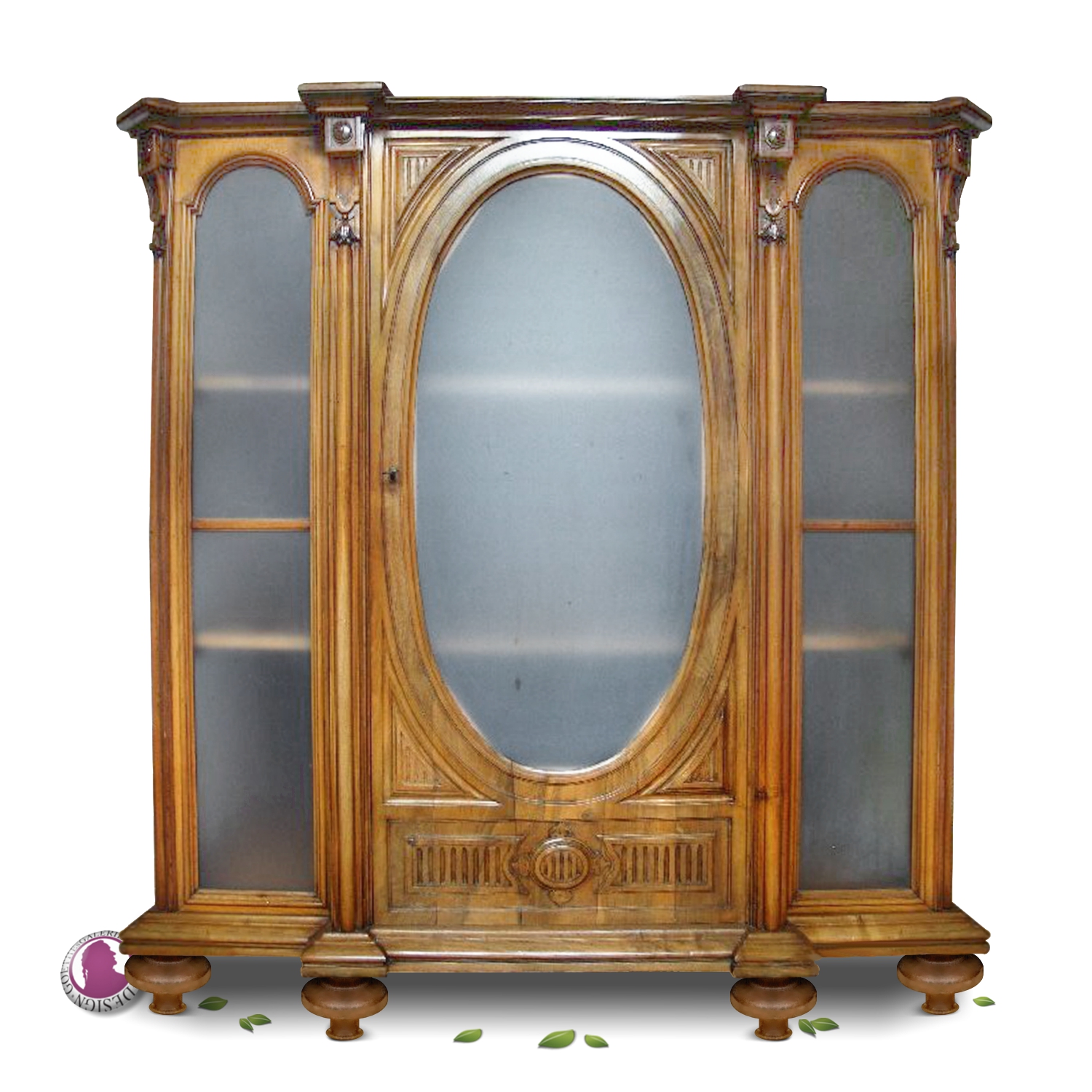 Schrank Gründerzeit Vitrine antik Bücherschrank - Traumstück! antike Vitrine Gründerzeit Möbel Schrank Nuss Glas Medaillon Geschirrschrank