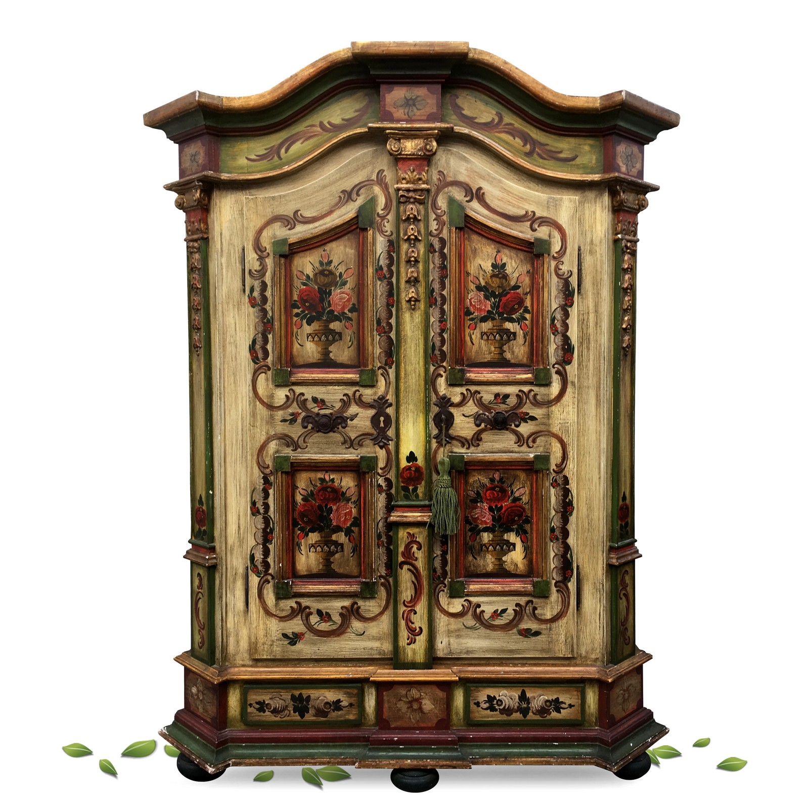 Bauernschrank Landhaus Kleiderschrank grün bemalt Dielenschrank Bauernschrank Antikstil grün rot Dielenschrank bemalt