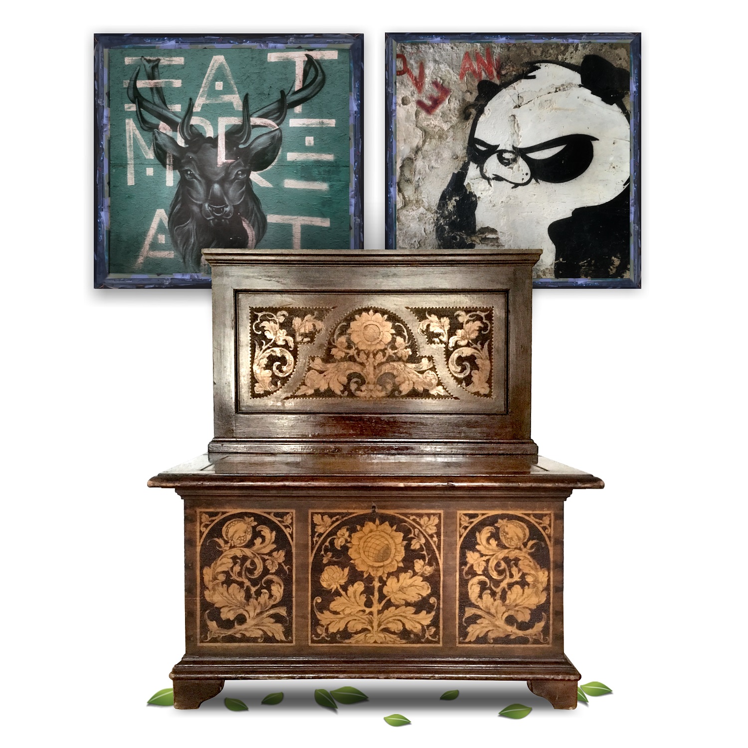 Truhenbank antik zierliches Möbel floral geziert Vollholz Sitztruhe Truhenbank antik Vollholz vintage