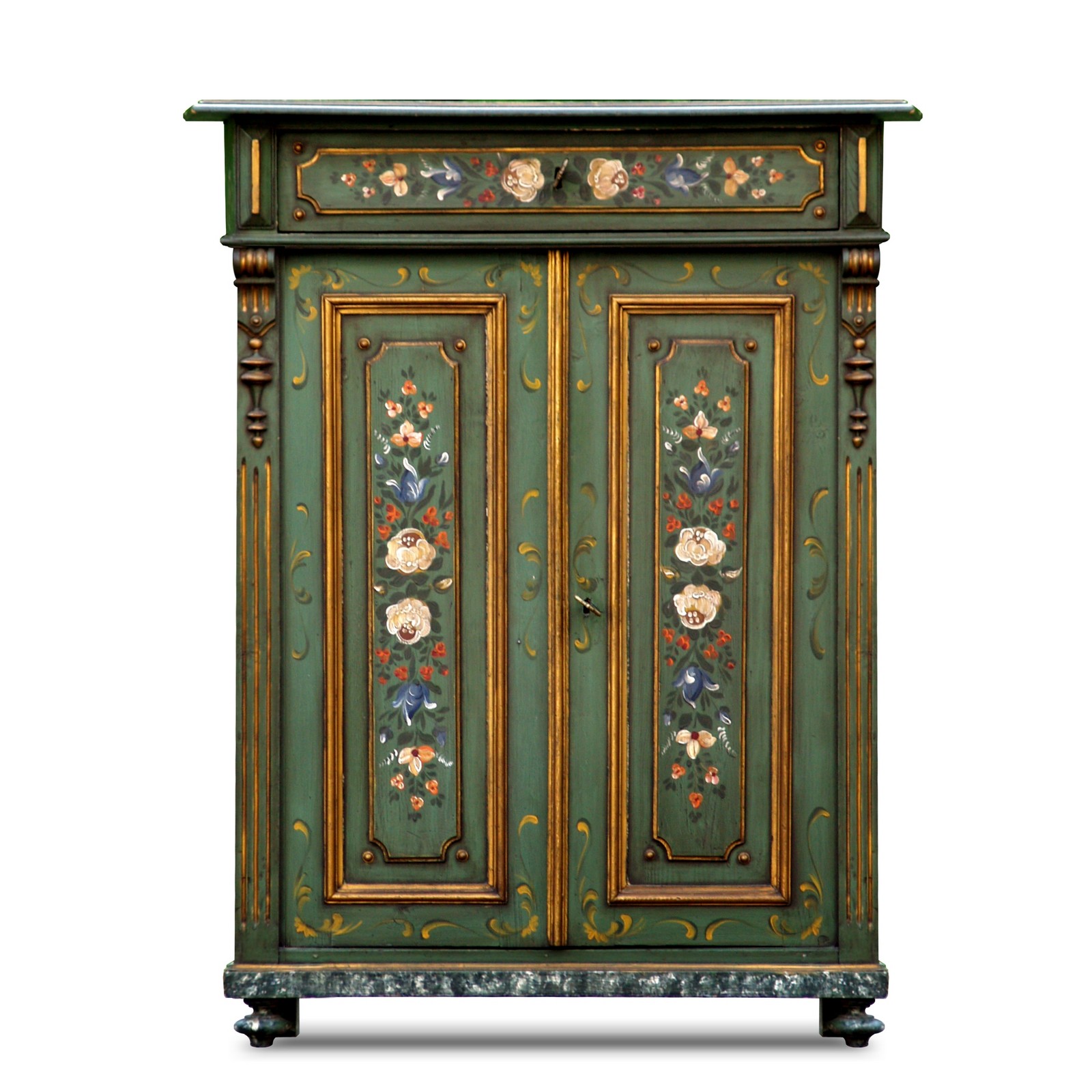 Bauernschrank antiker Schrank handbemalt grün Vertiko Bauernschrank antik grün