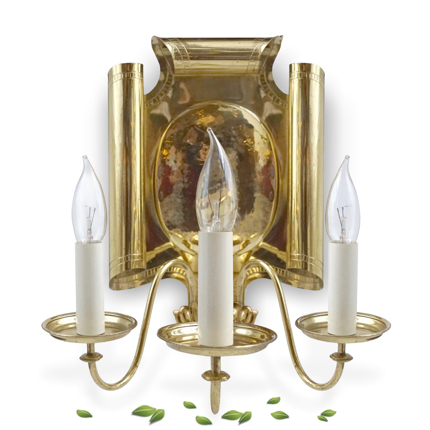 Wandlampe 3-flammiger elektr. Kerzenhalter Vintage gold glänzende Messing Blaker Messing Blaker antik Wandkerzenhalter Wandlampen antikstil Blaken