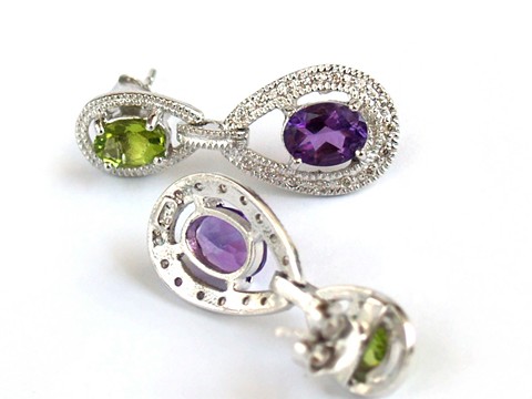 Ohrstecker 925 Silber traumhafter Edelstein Schmuck Amethyst Peridot 14k Weißgold vergoldet