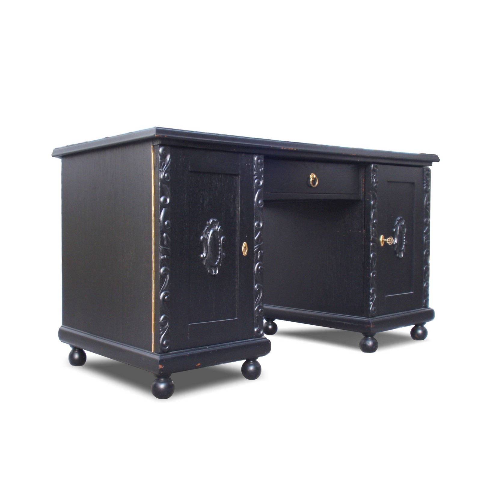 Schreibtisch antik schwarz Schnitzapplikationen Schreibtisch schwarz