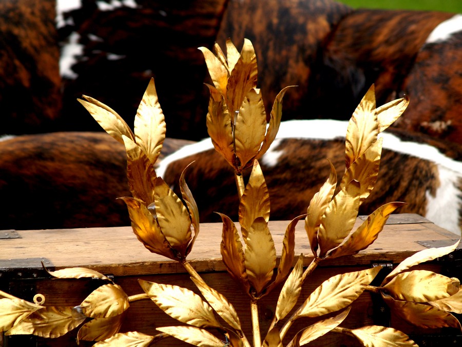 Vintage Wandlampe antik goldener Baum mit Blätter