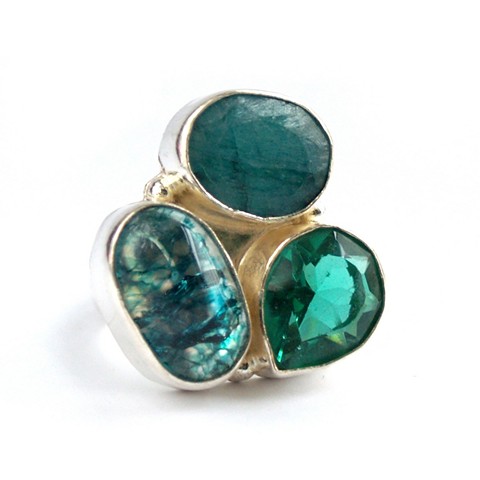 Funkelnder Ring 925 Silber Schmuck Damenring Edelsteine 925 Silber Ring Edelsteine grün blau