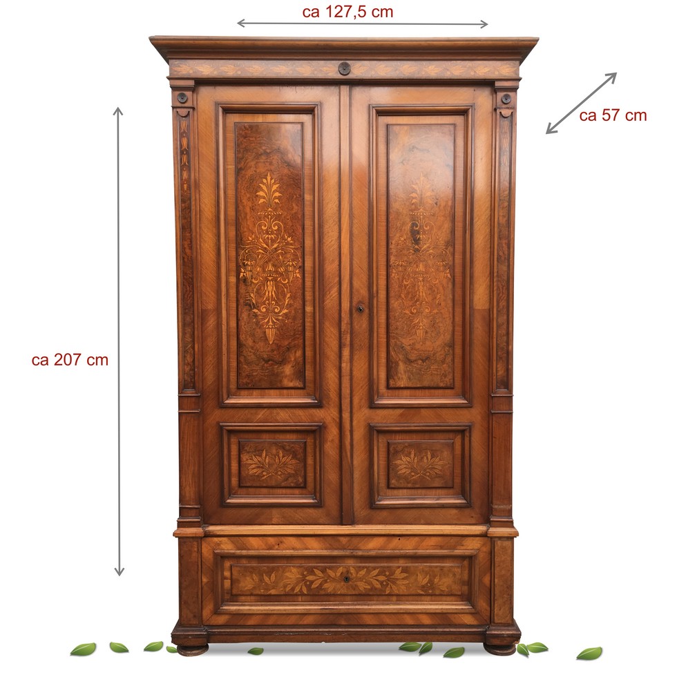 Kleiderschrank antik Nussholz Intarsien