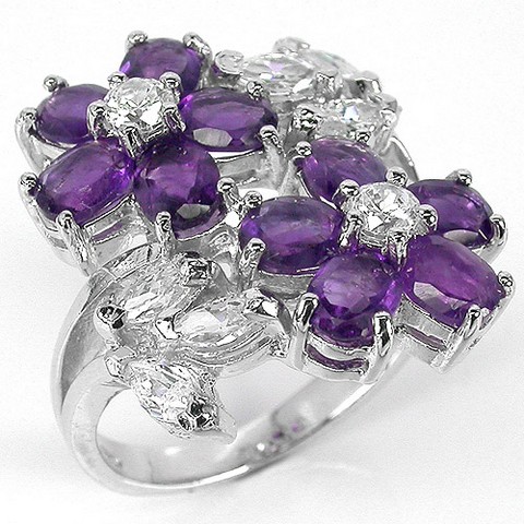 Ring 925 Silber Amethyst und Zirkonia Edelsteine Schmuck