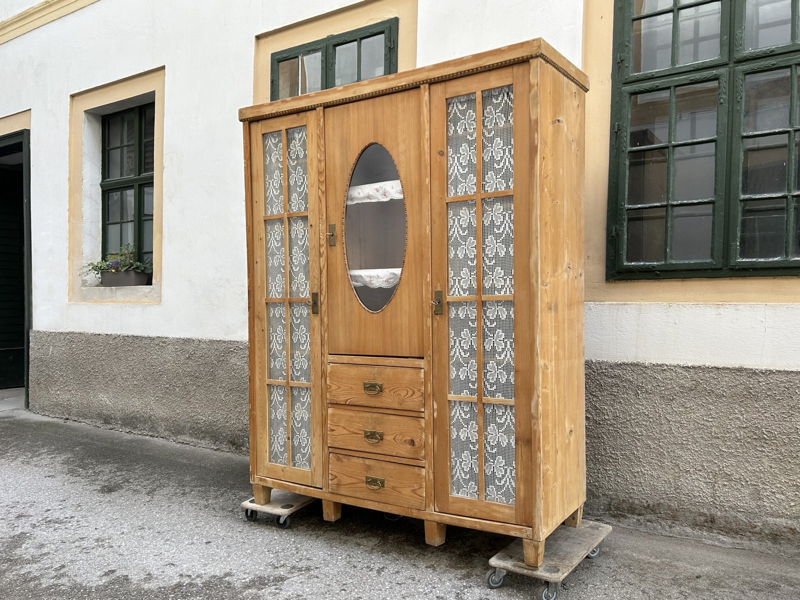 Vitrine antik Weichholz Bauernschrank Vorratsschrank Küche Möbel