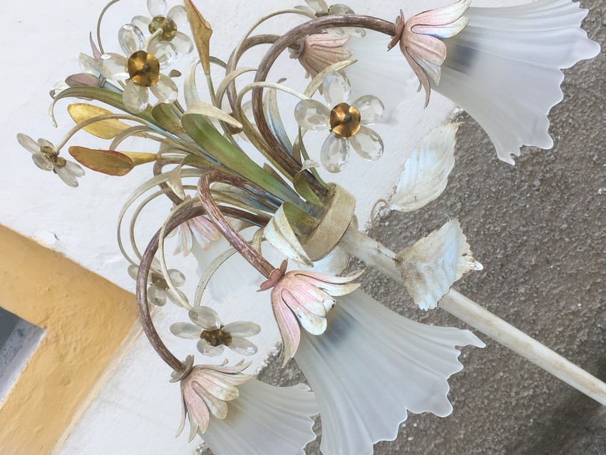 Stehlampe Vintage Florentiner Blätter Blumen Metall Kronleuchter