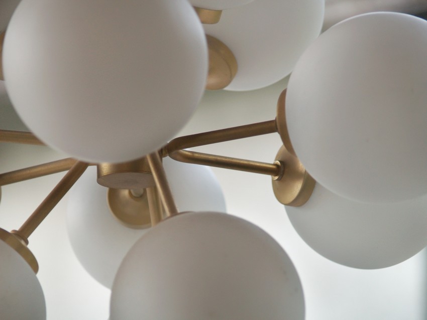 Designerlampe Orbit Kronleuchter Vintage original Retro Messing Glaskugel Leuchter 60s 70s Retrodesign