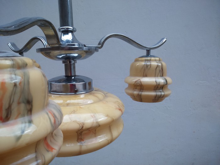 ArtDeco Luster Chrom Marmor Kronleuchter Lampe