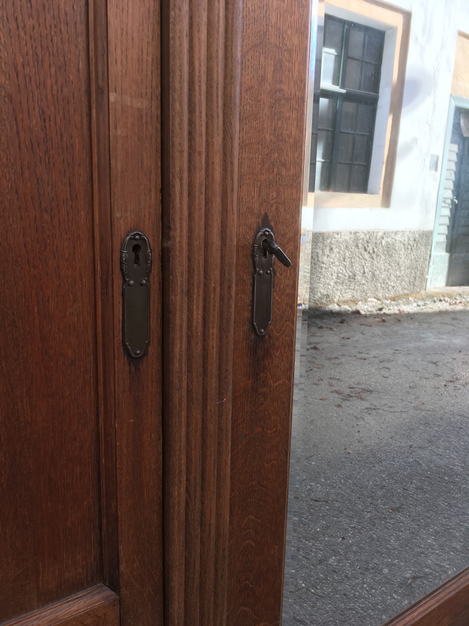 Dielenschrank Jugendstil antik Möbel Schrank Spiegel massiv Vollholz Vintage Einrichtung