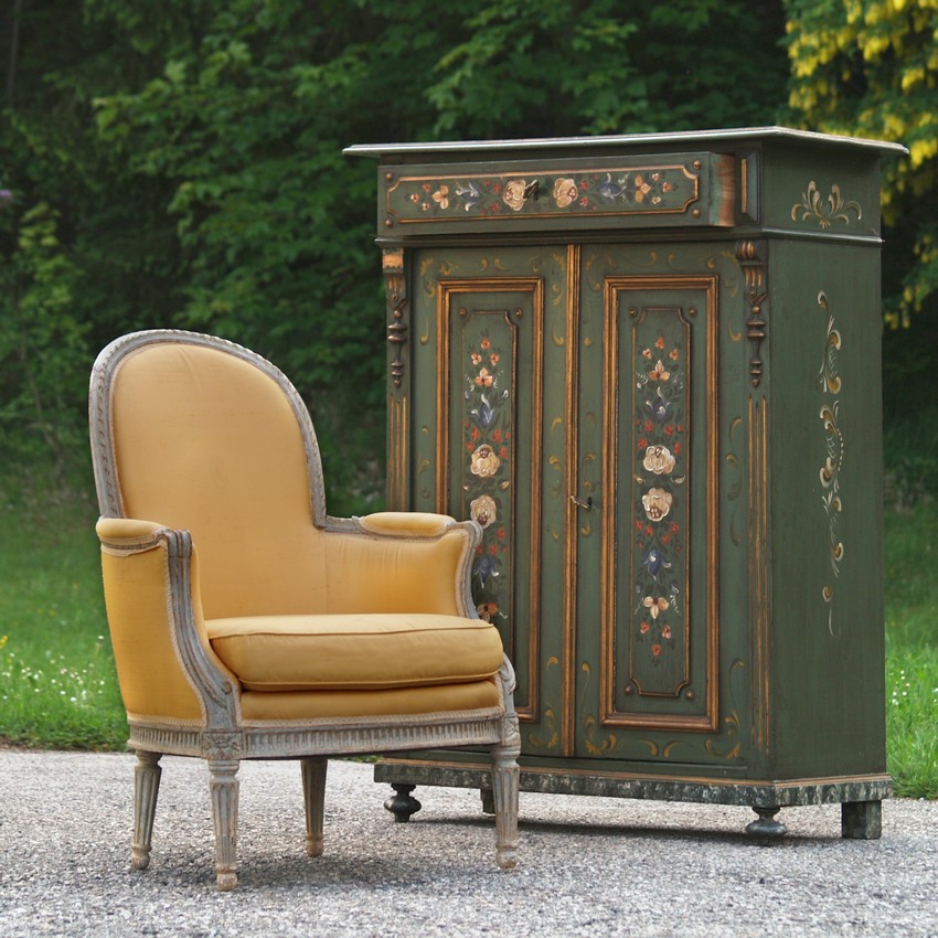 Stuhl antik Sessel vintage Senf-Gelb Barock Armlehnstuhl