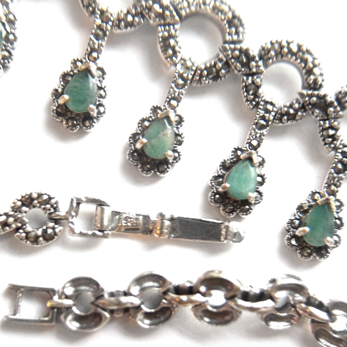 Collier Halskette 925 Silber Handarbeit Smaragd