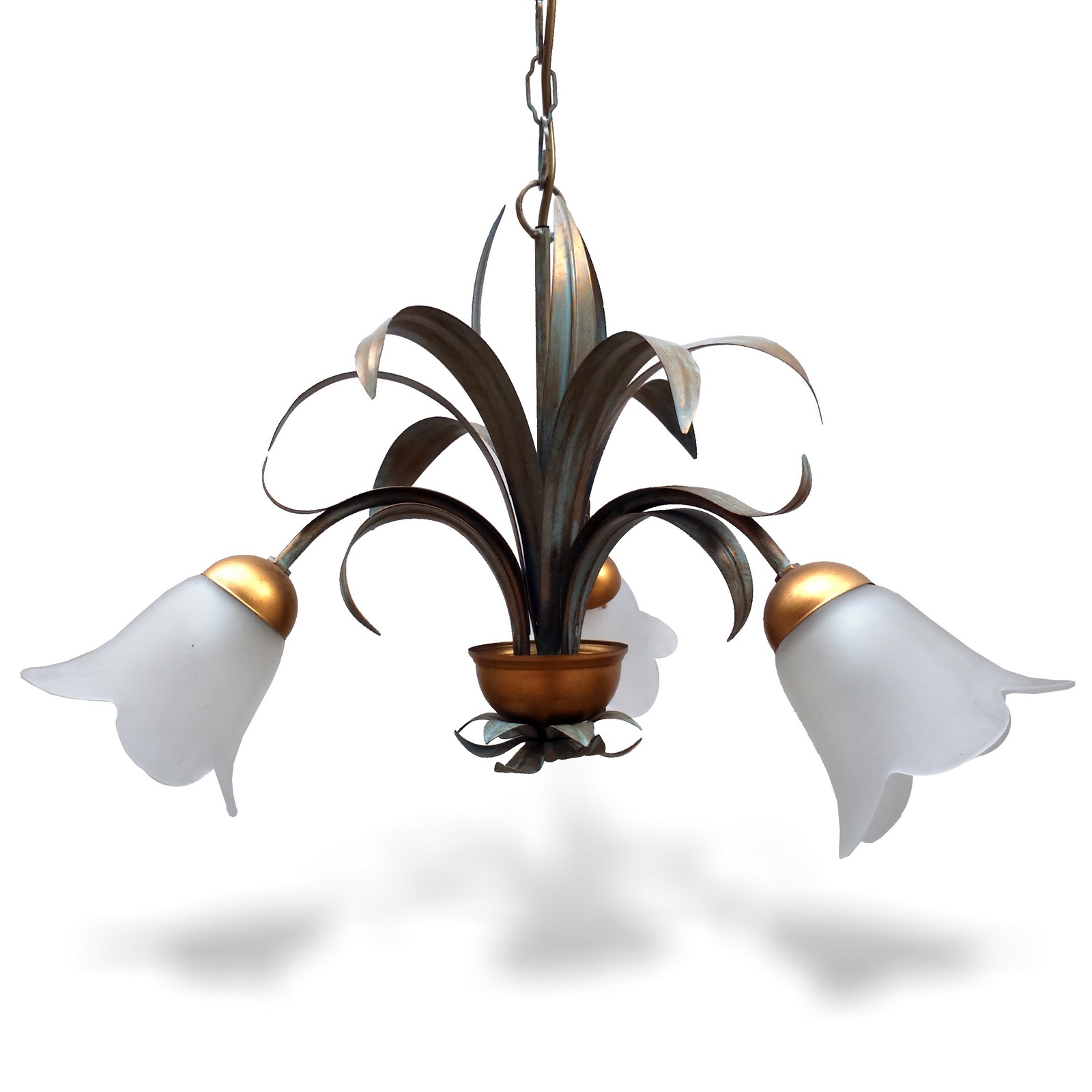 Luster grün gold mit Blättern Florentinerstil Metall Pendelleuchte Hängelampe Blaetter