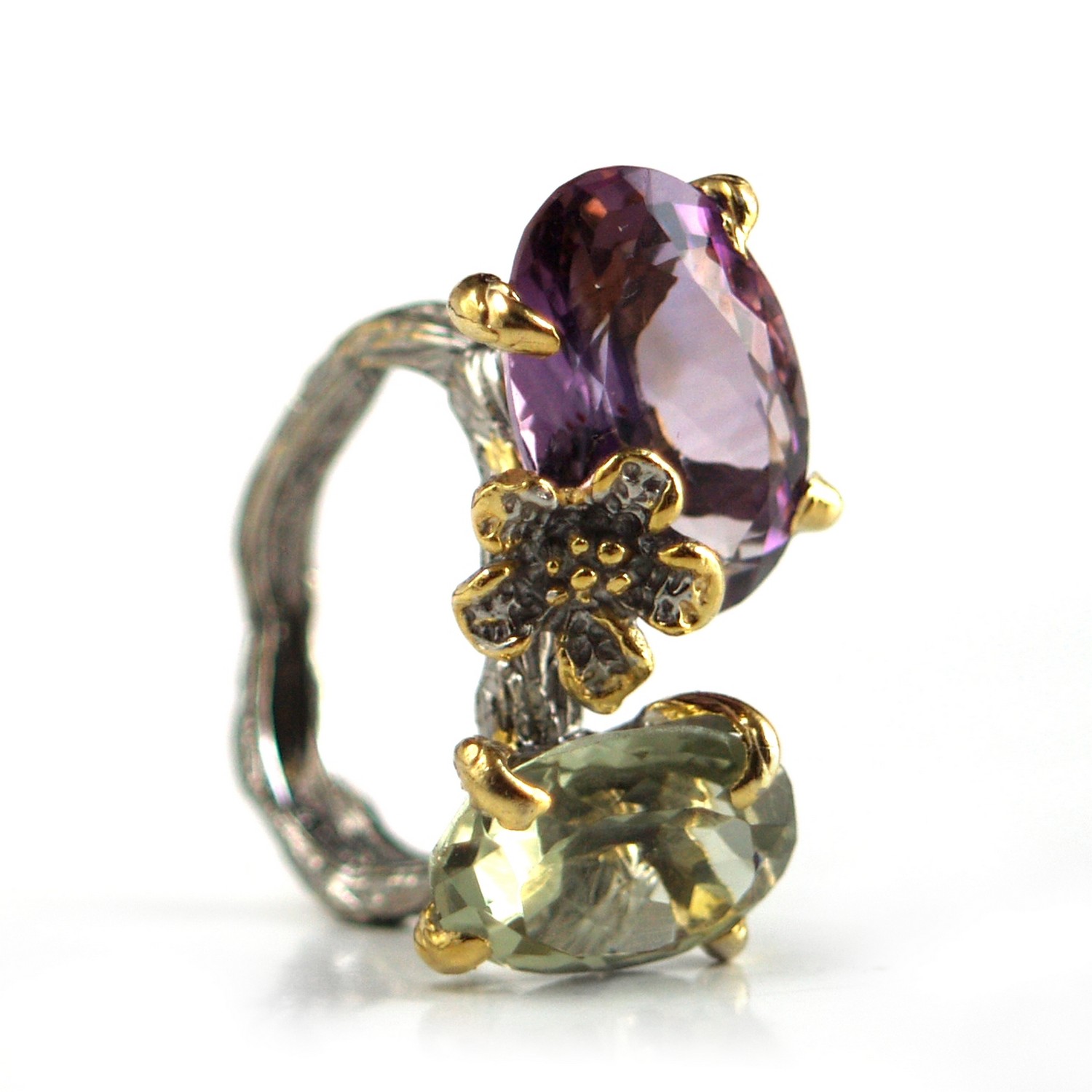 Ring 925 Silber Edelsteine Blüten Blumen Amethyst handgefertigt