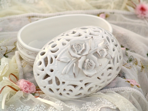 Keramik Dose Shabby Chic Creme