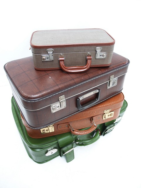 Oldtimer Reisekoffer antik Lederkoffer Vintage grün creme rosa weiß 50er 60er 70er jahre