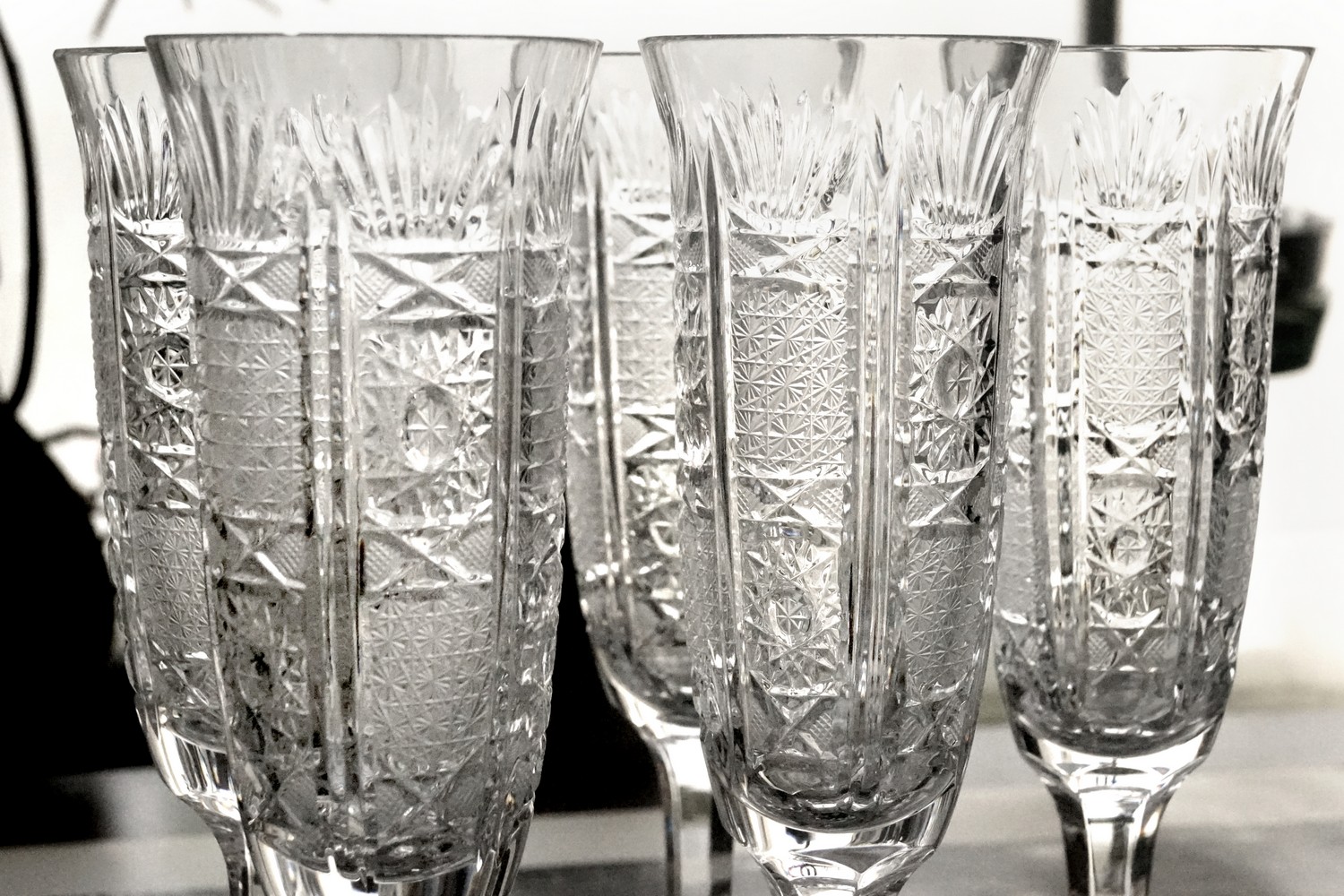 Sektgläser Bleikristall Gläser hoch Champagnerflöten Vintage geschilffen