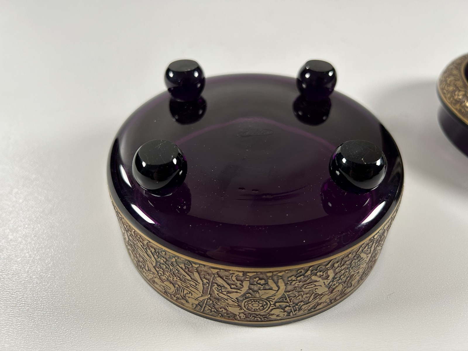 Deckeldose Schale Amethystglas Moser Karlsbad Amazonen signiert