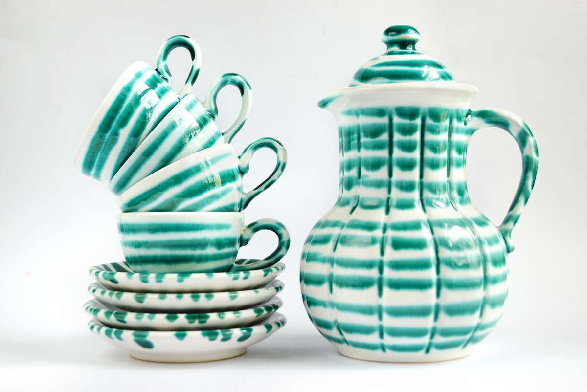 Gmundner Keramik Grüngeflammt Set 9-tlg, neuwertig Gmundner Keramik handgemacht Grüngeflammt Set