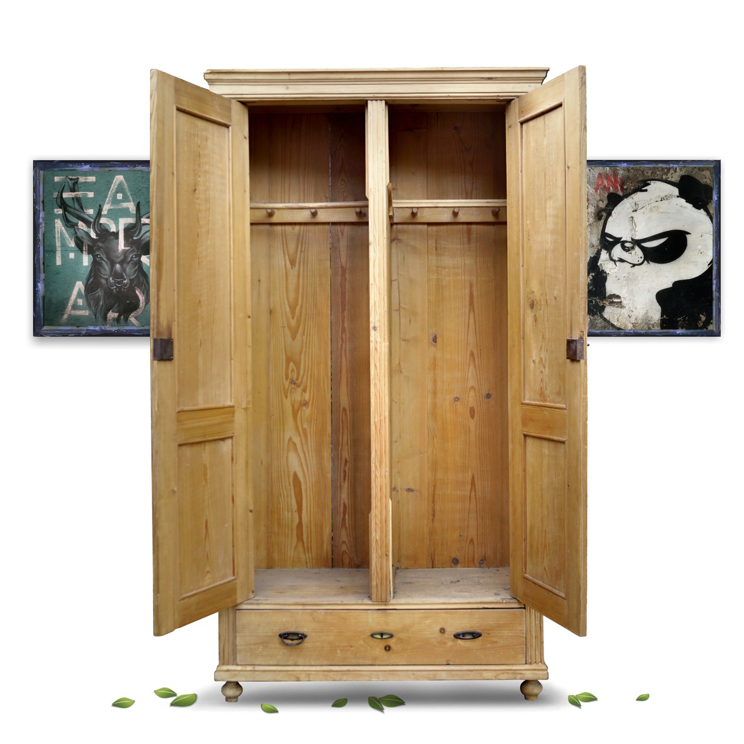 Bauernschrank antik Weichholz Kleiderschrank Garerobe um 1880 Antiker Garderobe-Schrank Weichholz Bauernschrank Kleiderschrank geteilt