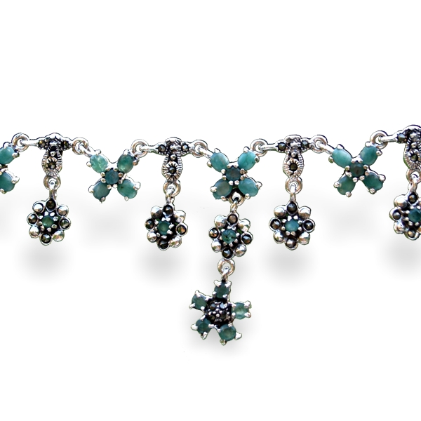 Collier 925 Silber Edelsteine Schmuck Handarbeit Smaragde Collier Halskette 925 Silber Handarbeit Smaragd