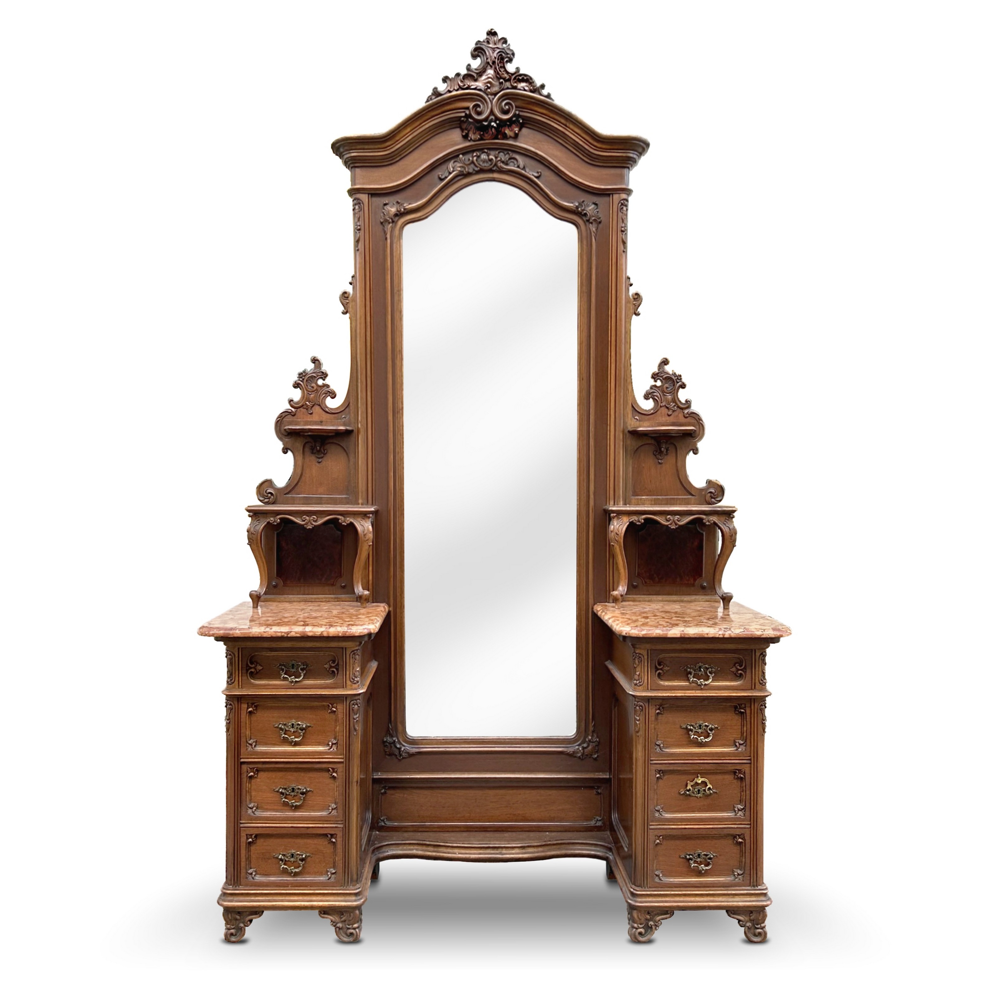 Garderobenschrank antik Wiener Pfeifenbarock Historismus Möbel 1870, Traumstück! Garderobeschrank antik Wiener Pfeifenbarock 1870 Möbel mit großem Spiegel und Marmorplatte