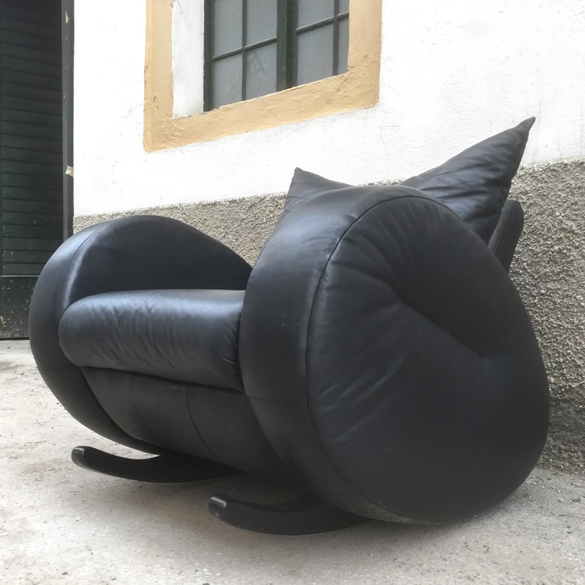 Bretz Sessel Popeye Leder schwarz Schaukelstuhl