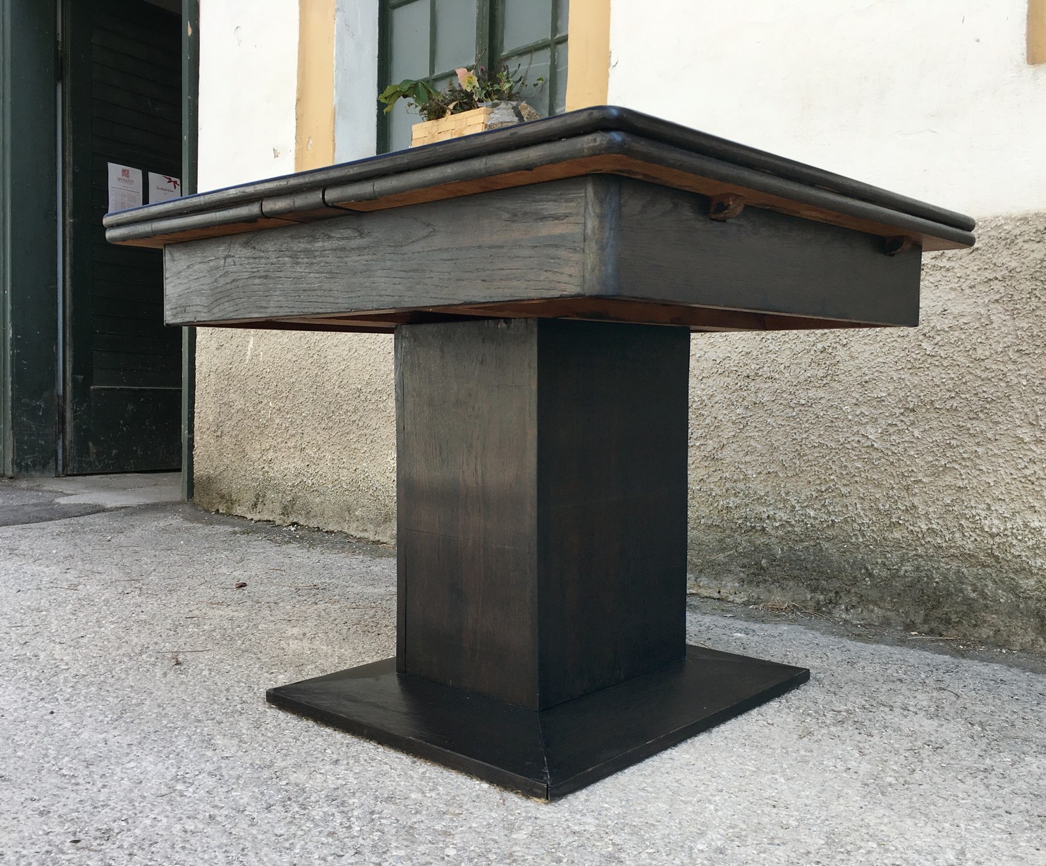 Tisch Jugendstil Esstisch ausziehbar Stempeltisch Speisetisch schwarz antik