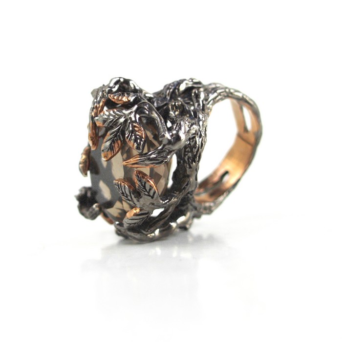 Rauchquarz Ring 925 Silber Handarbeit