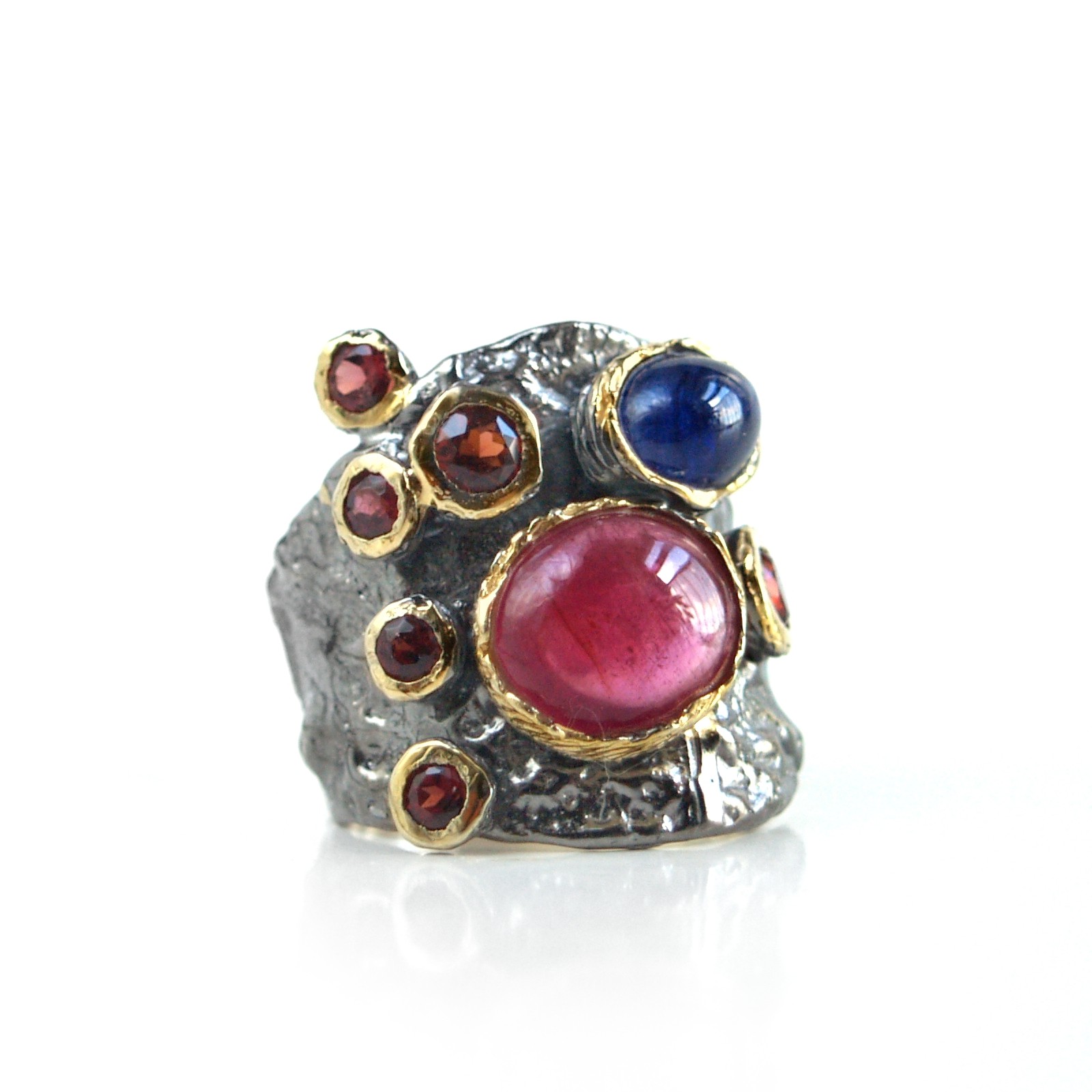 Ring 925 Silber 18.5 Edelsteine Multicolor Zauberwald Ring 925 Silber Edelsteine Rubin Handarbeit