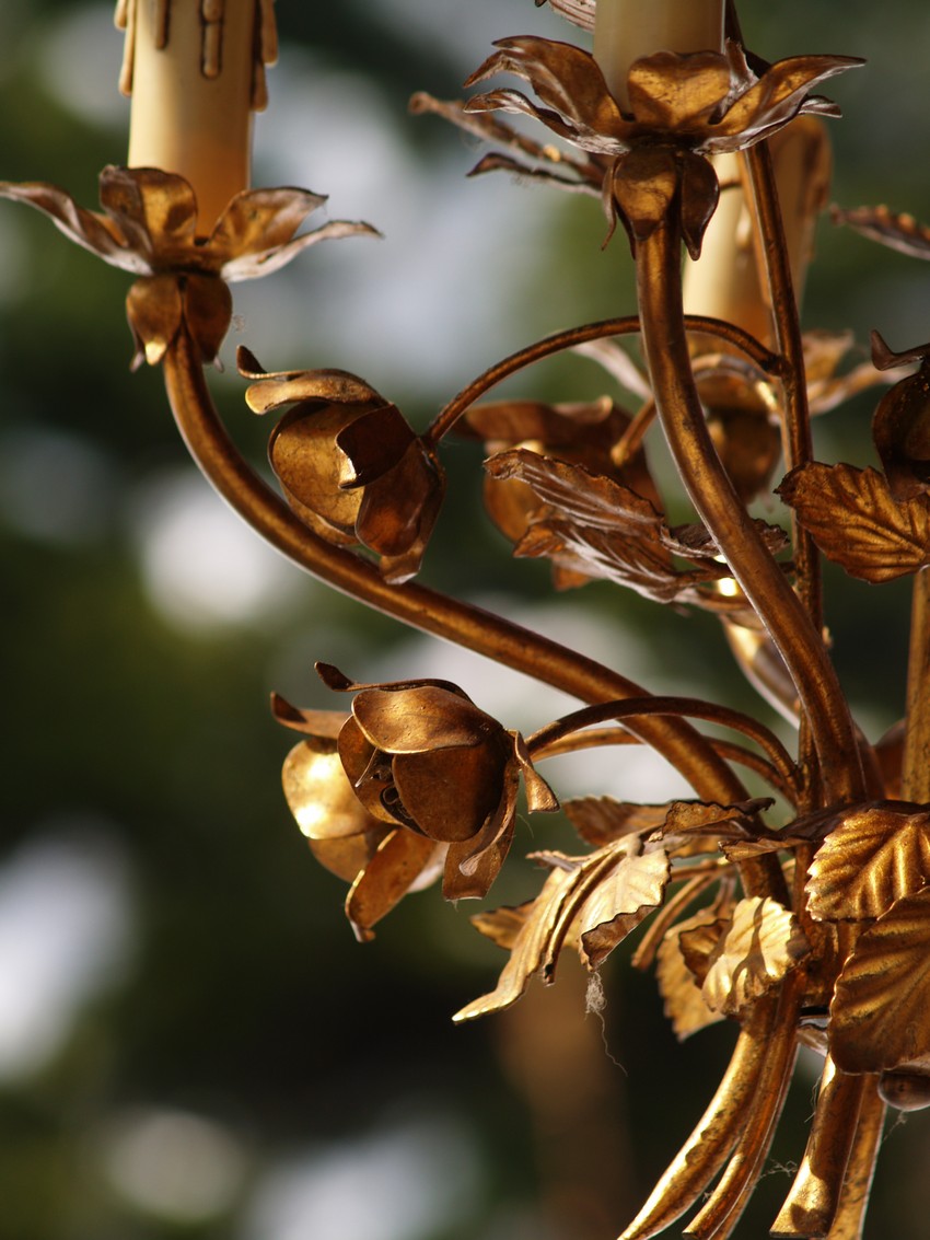 Hängelampe goldfarben Kronleuchter Rosen Luster vergoldet Art Nouveau antik