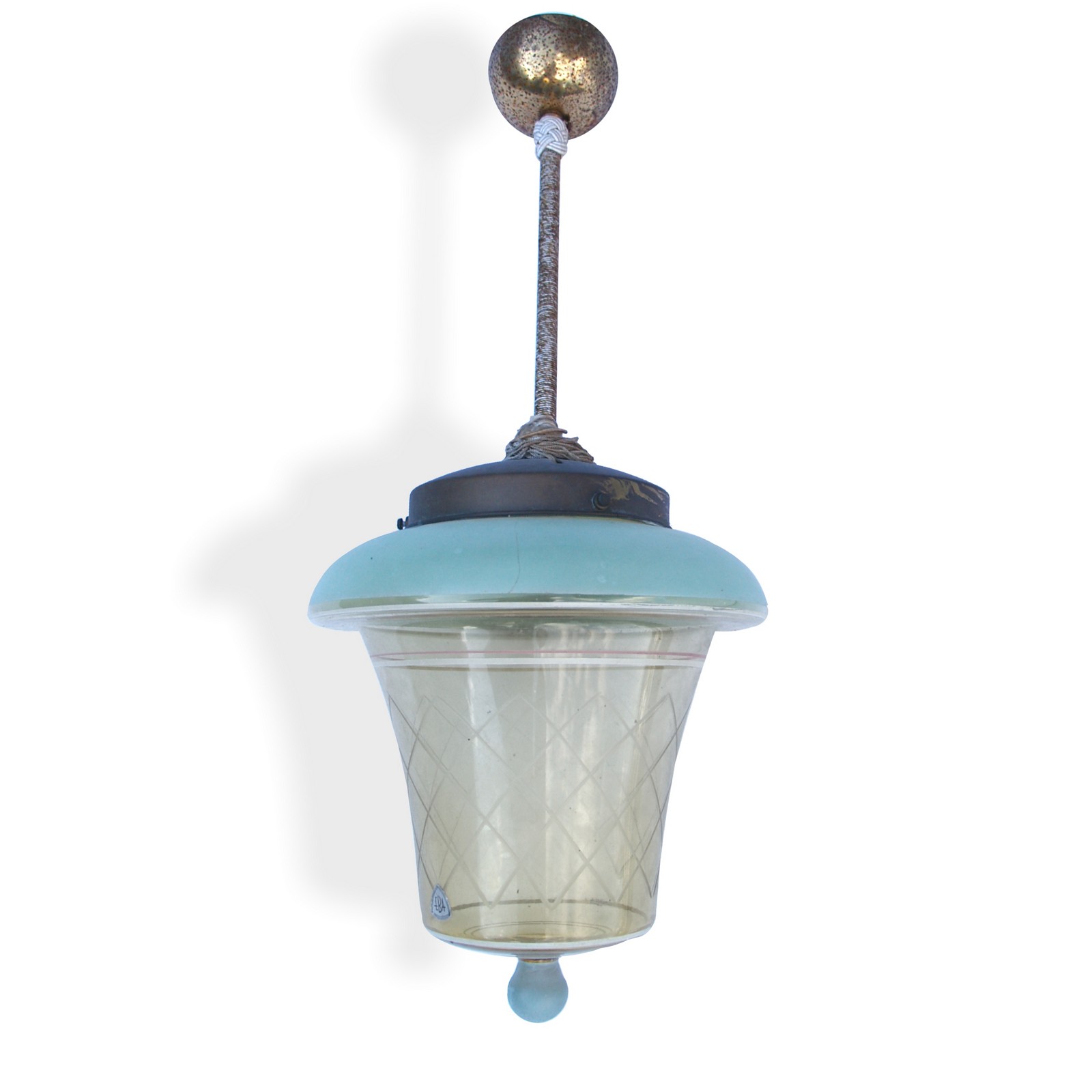 Hängelampe 50er-Jahre Vintage Rockabilly Glas grün-blau Lampe